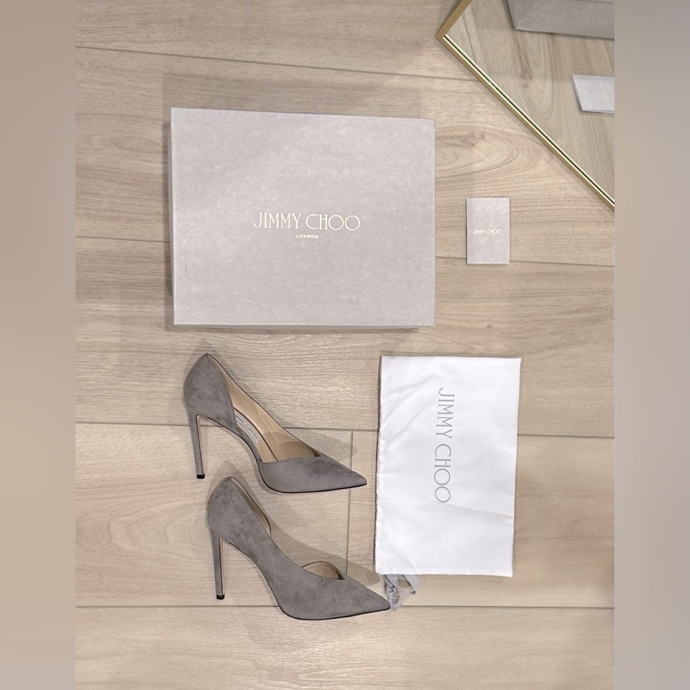 NIB Jimmy Choo Sophia 100 dark grey suede Pumps US 8 EU 38.5